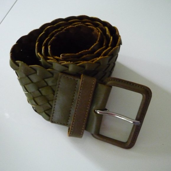 CLUB MONACO TWO WIDE BRAIDED GENUINE LEATHER/MOSS GREEN TAN/ BELTS SIZE …